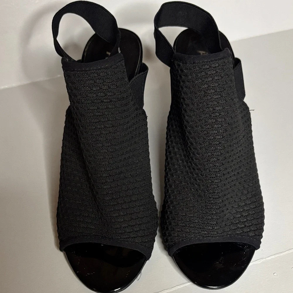 Anne Klein Black Knit Open-Toe Heels